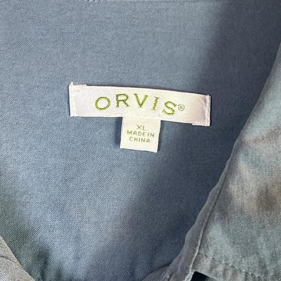 Orvis Shirt Womens Blue/Gray Stretch Button Up Tab Sleeve Casual 100% Silk XL - Picture 3 of 9